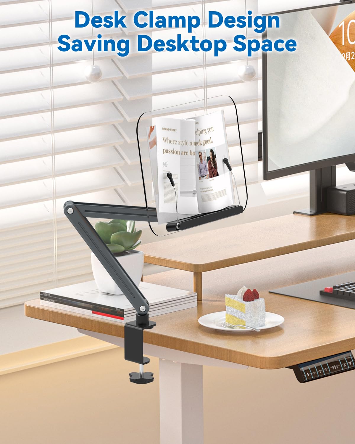 Soporte de escritorio acrílico para lectura, diseño ergonómico, altura ajustable de hasta 20 pulgadas con base giratoria, apto para recetas, partituras, tabletas (gris)