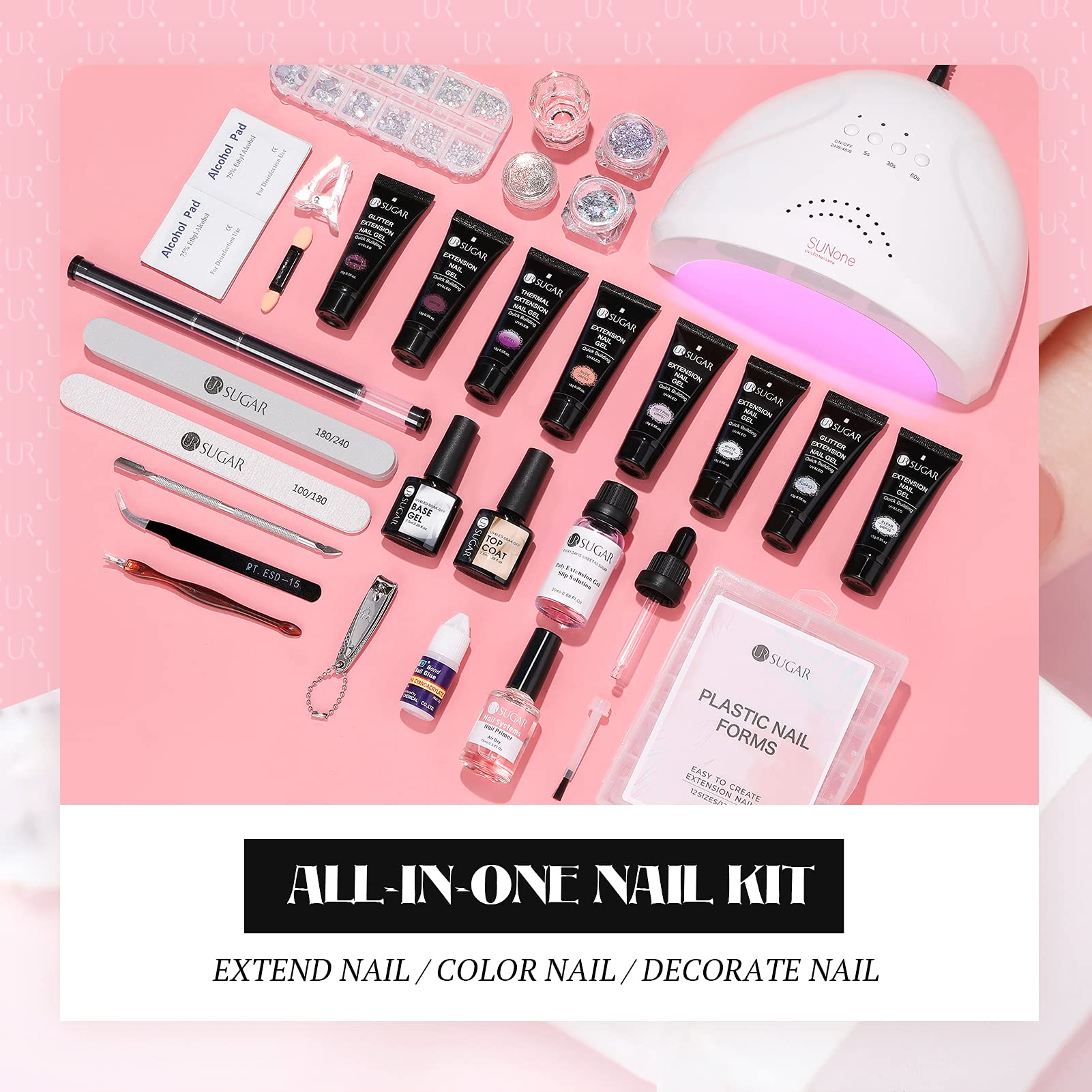 UR SUGAR Polygel Starter Set mit UV Lampe 48W, 8 Farben Gelnägel Starterset Nagelverlängerungs Set Poligelnagel Starterset UV Nägel Set Starterset Maniküre Komplette Gel Nägel Selber Set