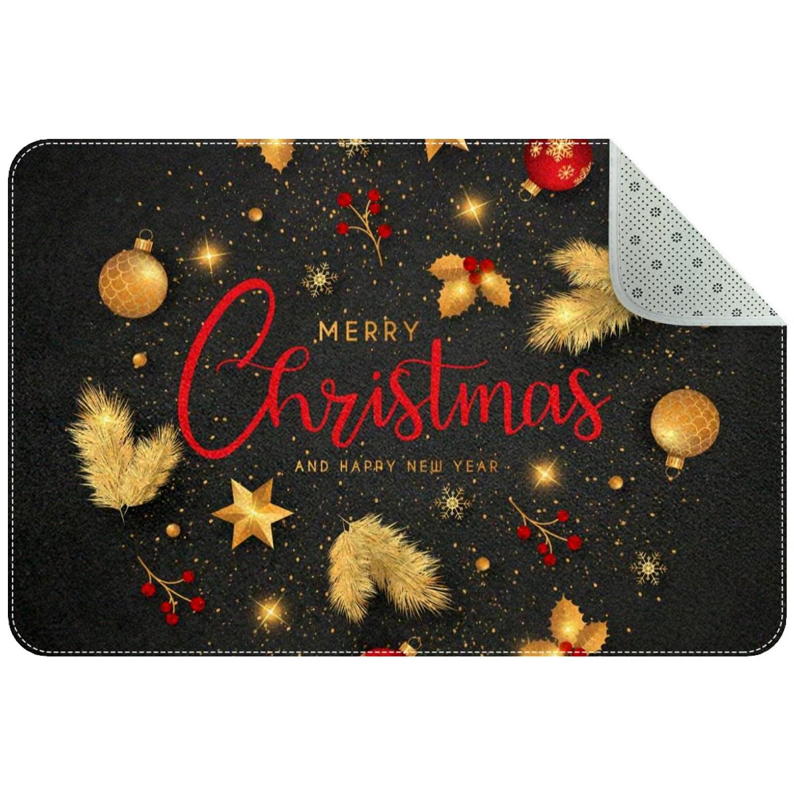 Tapis de porte d'entrée de Noël, paillasson antidérapant rouge doré pour stopper la boue
