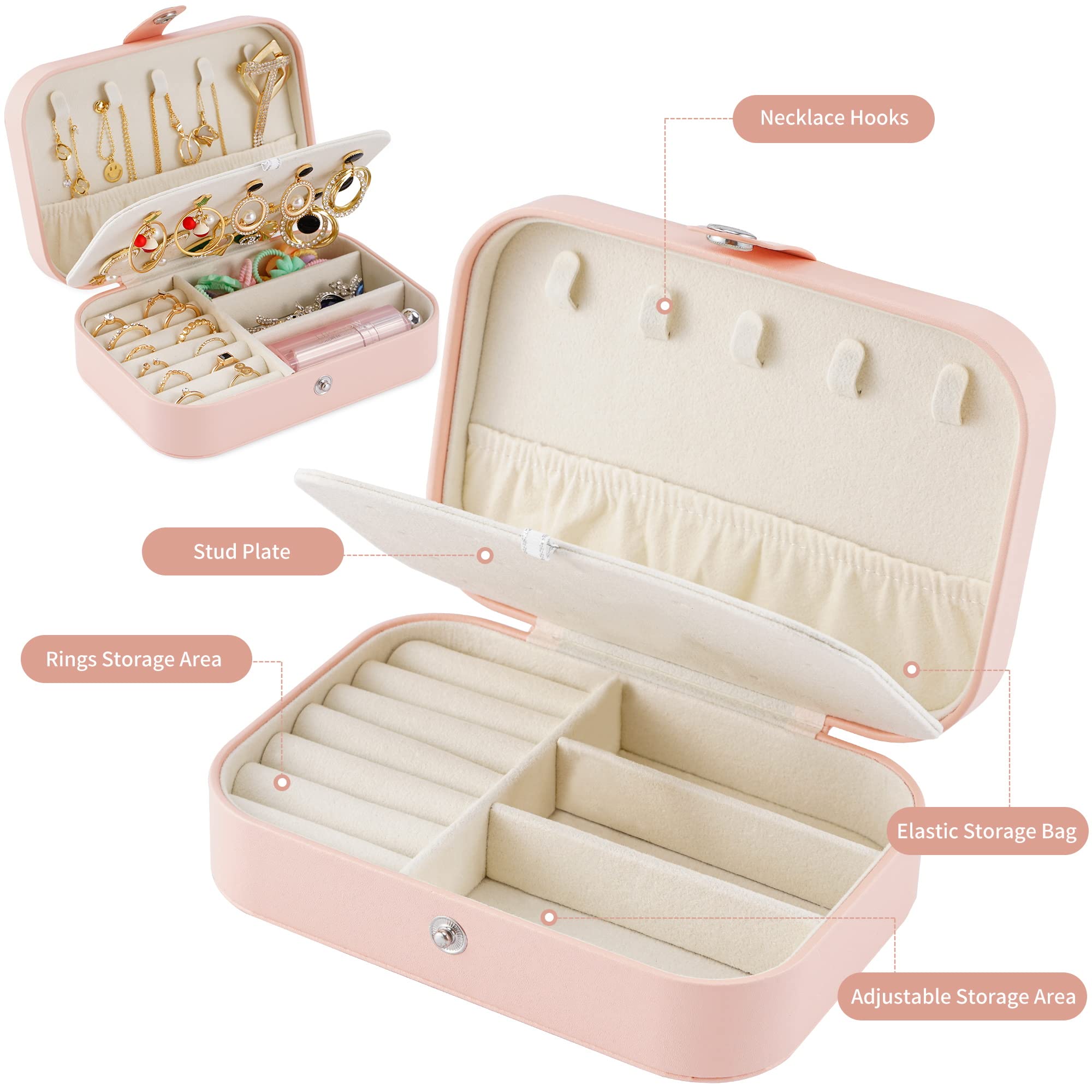 Portagioie Da Viaggio In Pelle PU Con Specchio - Organizer Per Orecchini, Anelli E Collane, Doppio Strato, Compatto E Elegante - Foto 2