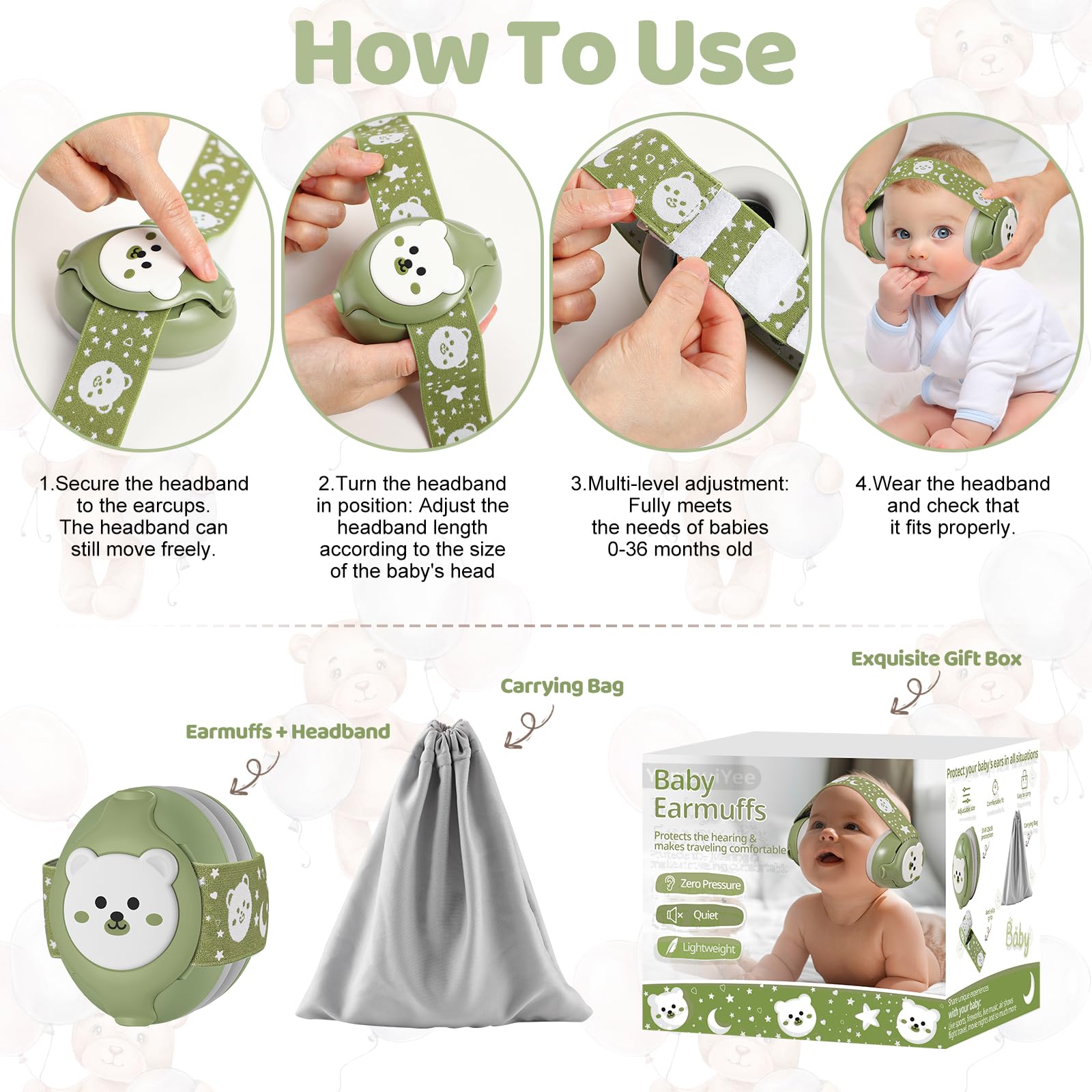 YomauiYee Baby Noise Cancelling Headphones 0-36 Months, 25dB NRR Hearing Protection for Babies & Toddlers - Image 4