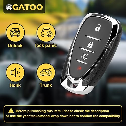 Miniatura 2 de Llavero de repuesto HYQ4EA compatible con Malibu Cruze Camaro 2016 2017 2018 2019 2020 2021, 433 Mhz 4 botones inteligente sin llave control remoto,