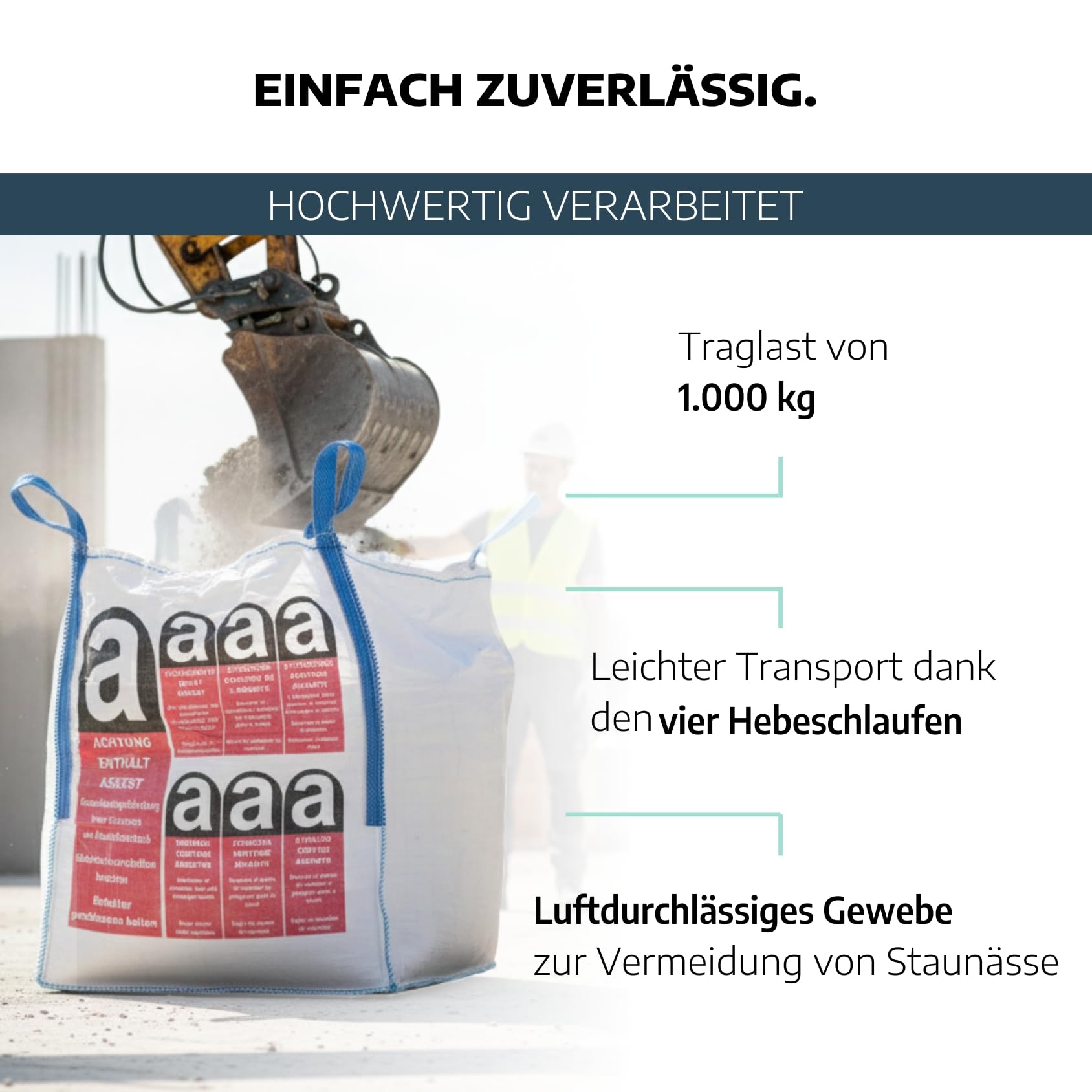Big Bag 90x90x110 cm mit Beschichtetem Asbest-Sack, 4 Stück für Asbestplatten, geschlossener Boden, Schürze SWL 1000 kg