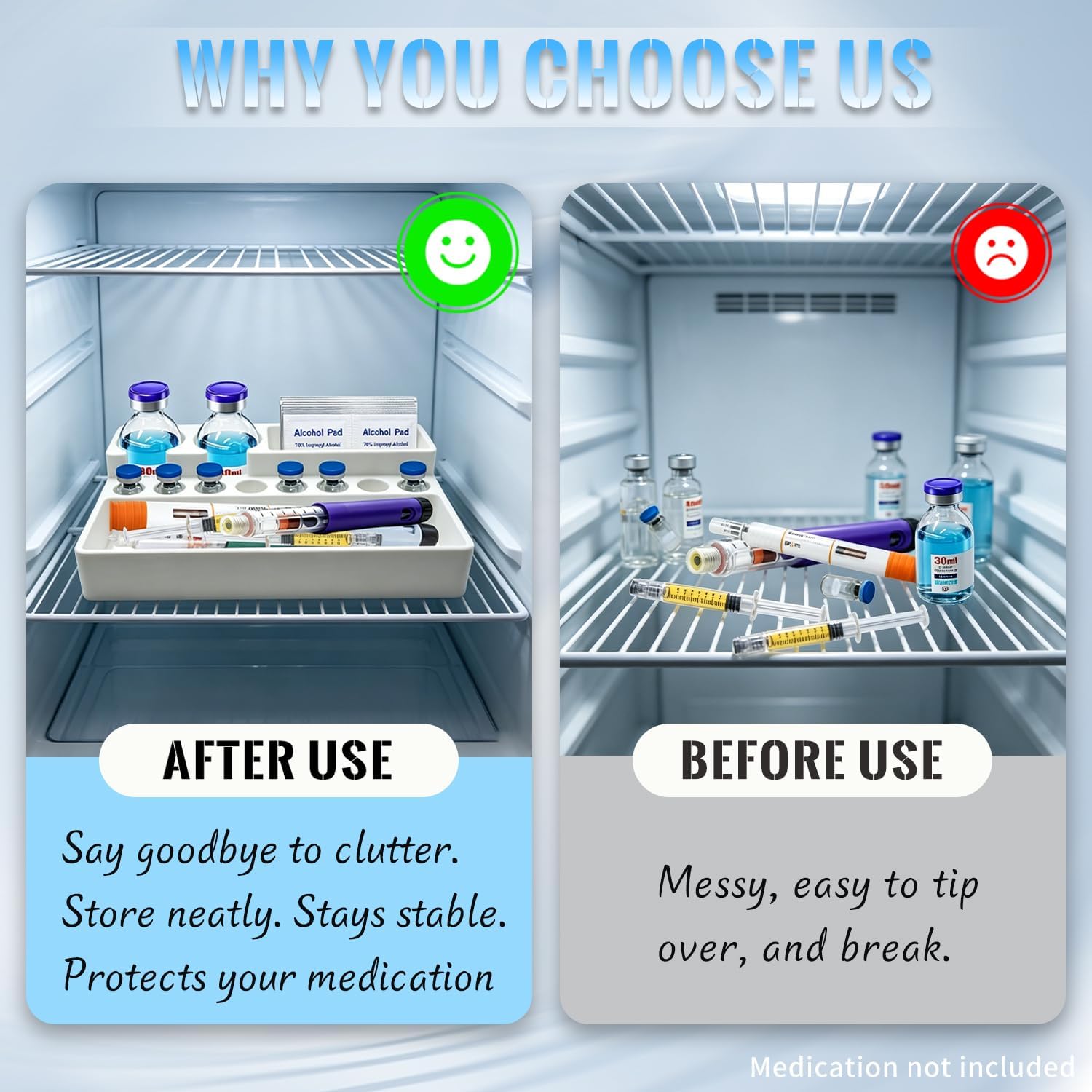 Peptide Storage Case for Fridge, 3ml & 30ml Vial Storage Case with Space for Syringes & Prep Wipes, Heavy Duty Vial Holder Case Suitable for Fridge and Freezer (White)