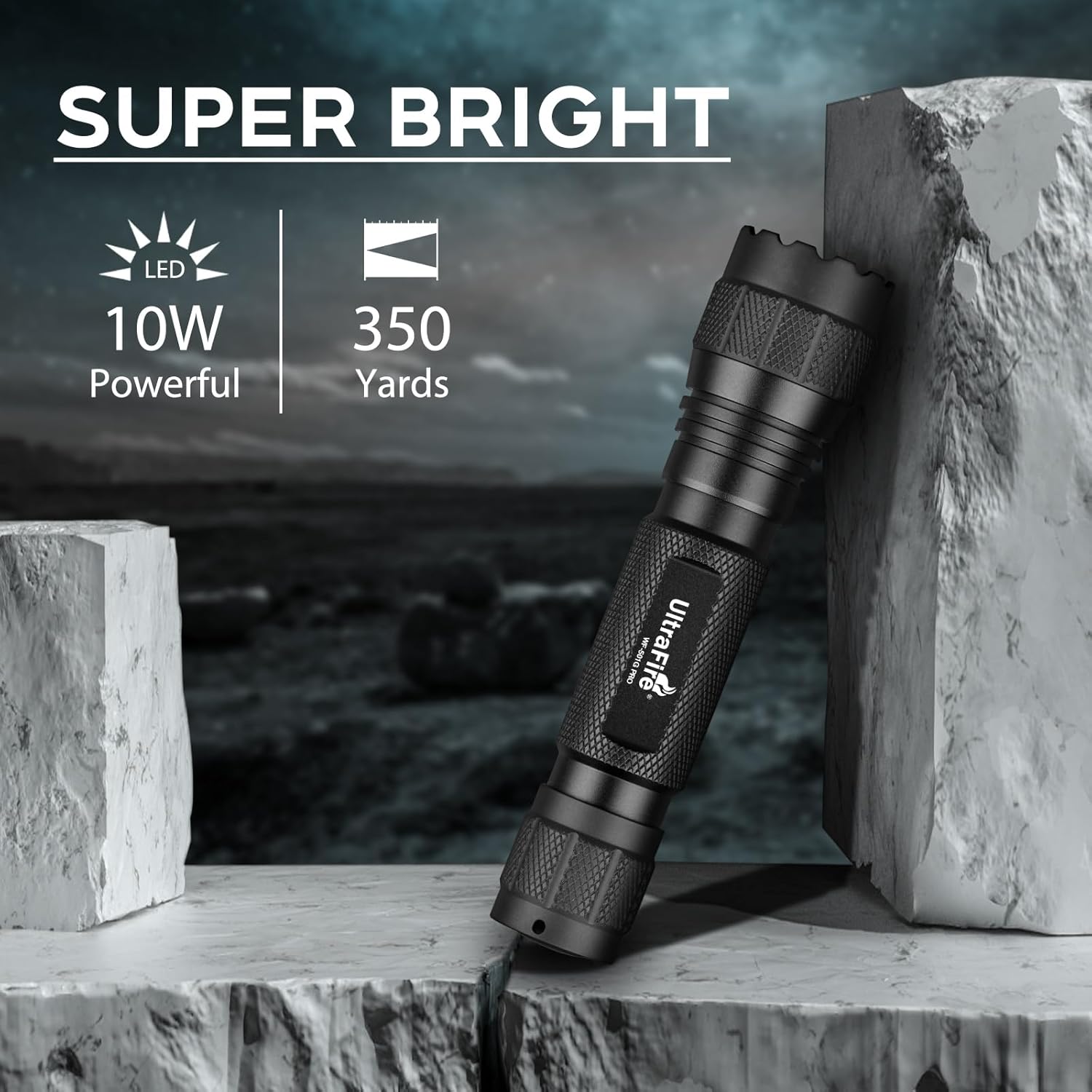 ULTRAFIRE Green Hunting LED Flashlight, 10W Single Mode Green Light for Hunting, 350 Yards Super Bright Varmint Predator Flashlight for Night Observation WF-501G RRO