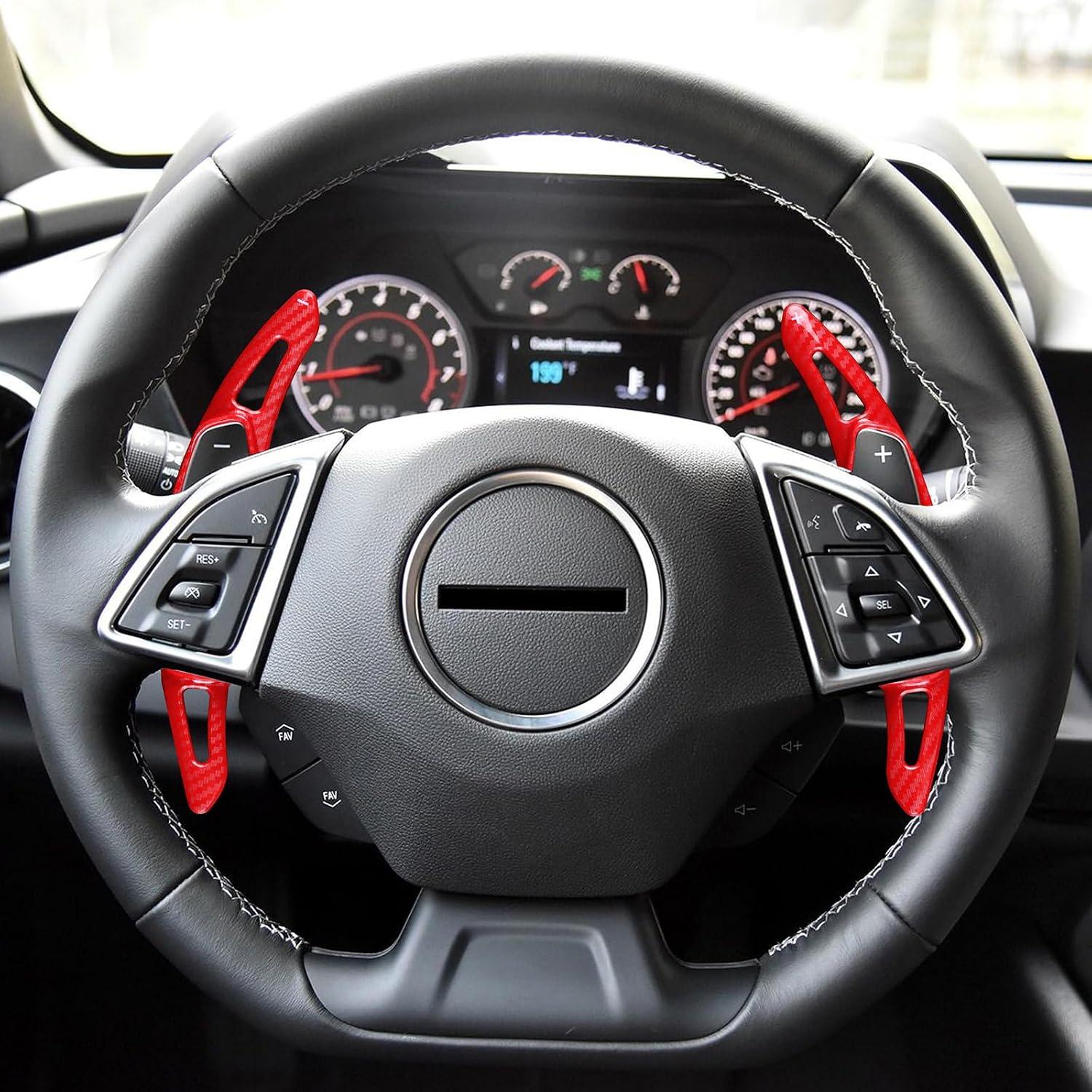 KUNGKIC ABS Steering Wheel Paddle Shift DSG Extensions For Chevrolet Camaro 2016-2022 Compatible with Chevy C7 Corvette 2014-2019 Interior Decoration Accessories 2 PCS Red Carbon Fiber Pattern