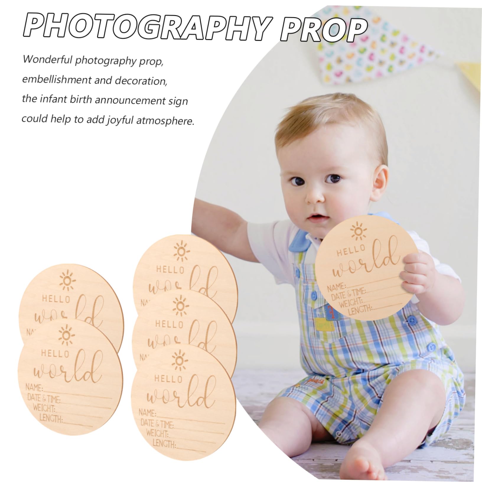 HEMOTON Wooden Baby Sign Set Baby Birth Announcement Prop Newborn Sign for Photography Accessory