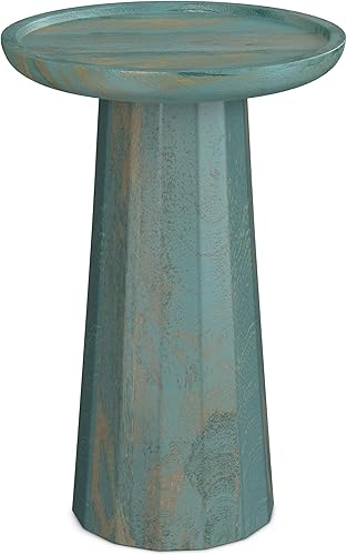 Miniatura 14 de SIMPLIHOME Haynes - Mesa auxiliar redonda de madera maciza de mango de 16 pulgadas de ancho con base de pedestal escultural en negro, mesita de