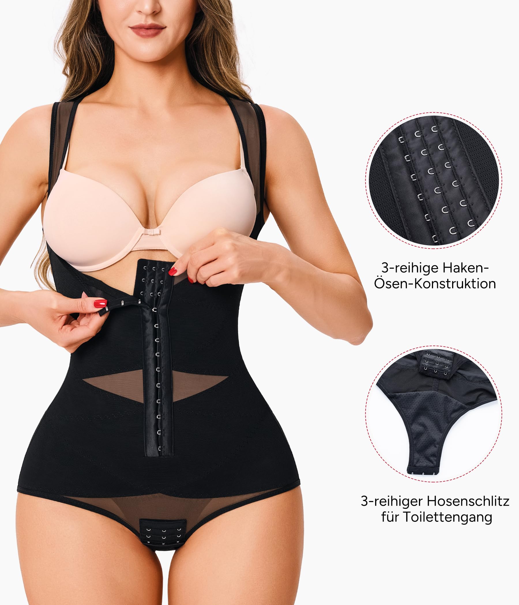 Nebility Shapewear Bodysuit Damen, Miederbody Stark Formend, Korsett Bauchweg Body, Fajas Colombianas Reductoras Moldeadoras, Breite Träger für Taille und Po Formung, Bodyshape