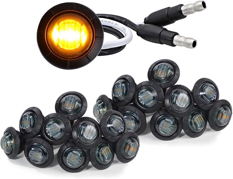 Luz de posição lateral LED redonda MADCATZ com lente fumê âmbar 12 V CC – Kit com 20 unidades