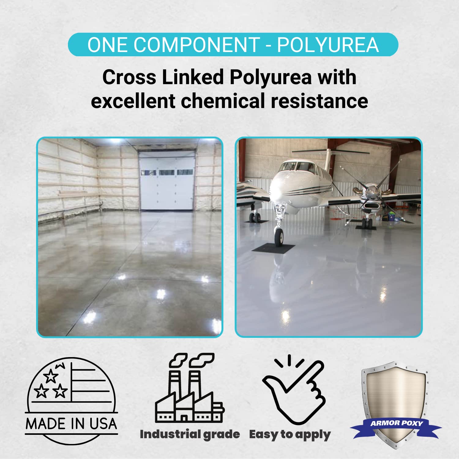 ArmorPoxy SPGX One Part Polyurea Coating - Abrasion Resistant - High Gloss Finish Floor Coating - Perfect for Contractors, Workshops, Automotive Shops, Garages Up to 300-400 sq ft - 1 Gallon - Gray
