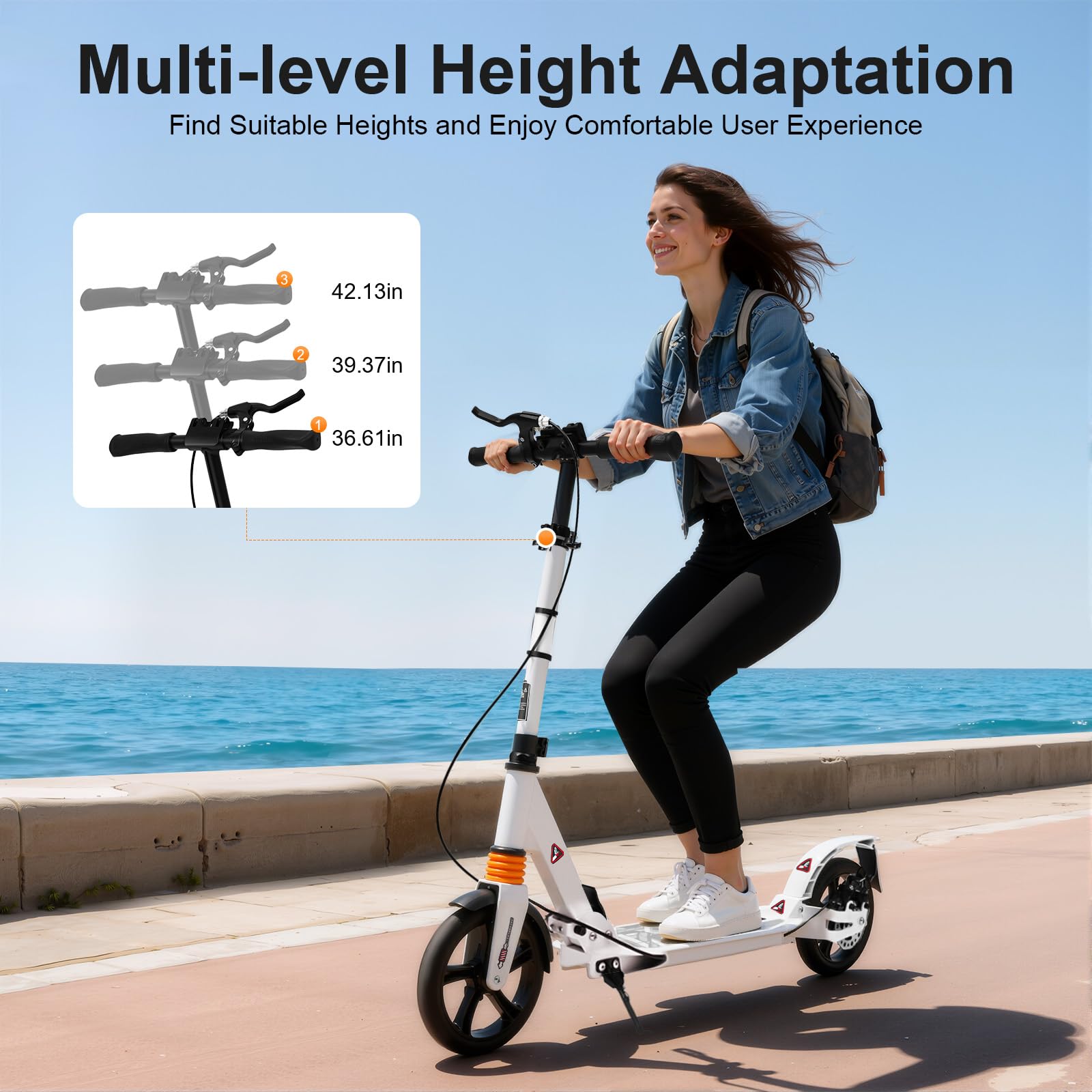 Monopattino professionale pieghevole City Scooter per adulti con freno a mano, massimo 120 kg, con freno, regolabile in altezza