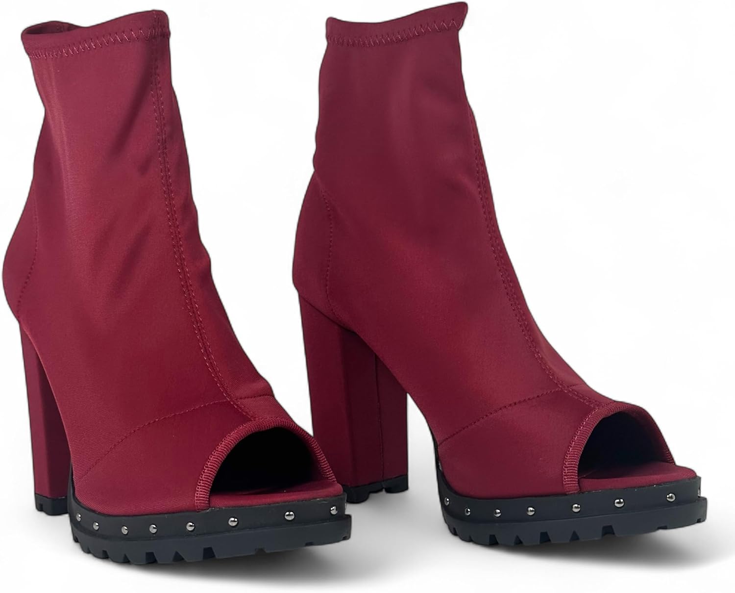 PAZZLE Women Open Peep Toe Cutout Chunky High Heel Ankle Bootie With Stud Stylish-20