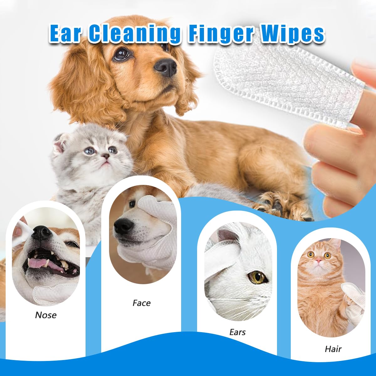 50 Pcs Ear Cleaner Finger Wipes, Dog Ear Finger Wipes, Ear Finger Wipes for Dogs Cats - Image 3