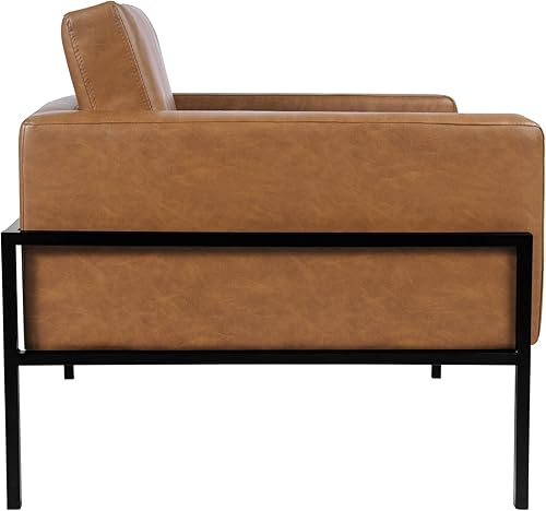 Miniatura 6 de HomePop Silla decorativa moderna con marco de metal, decoración del hogar Homepop, sillas decorativas para sala de estar y dormitorio, piel