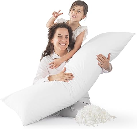 WhatsBedding Memory Foam Body Pillow with 100% Cotton Jersey Knitted Cover, Luxury Soft Large Long Pillow for Adults, Firm Full Body Pillow with Removable Zippered Pillow Case -White