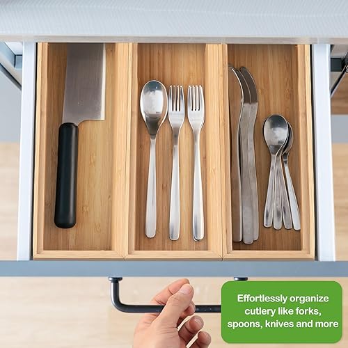 Miniatura 4 de Kigley Organizador de cajones de bambú de 8 piezas, utensilios de cocina, utensilios de madera, caja de almacenamiento apilable de madera, bandeja