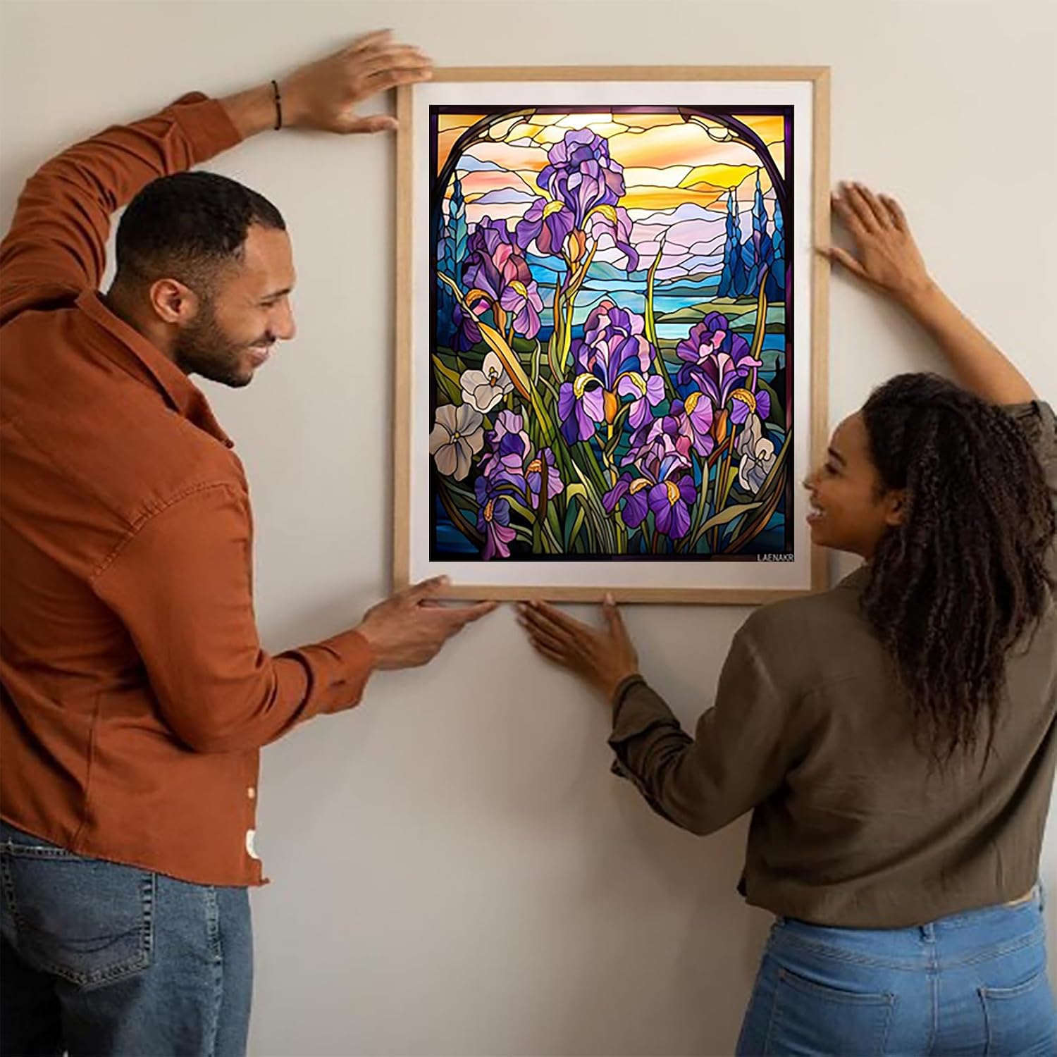 LAENAKR Canvas DIY Oil Painting for Adults Beginner, Stained Glass Window Iris Flowers, Paint by Number Kits with Brushes and Acrylic Pigment, 40x50cm, Without Frame image 3