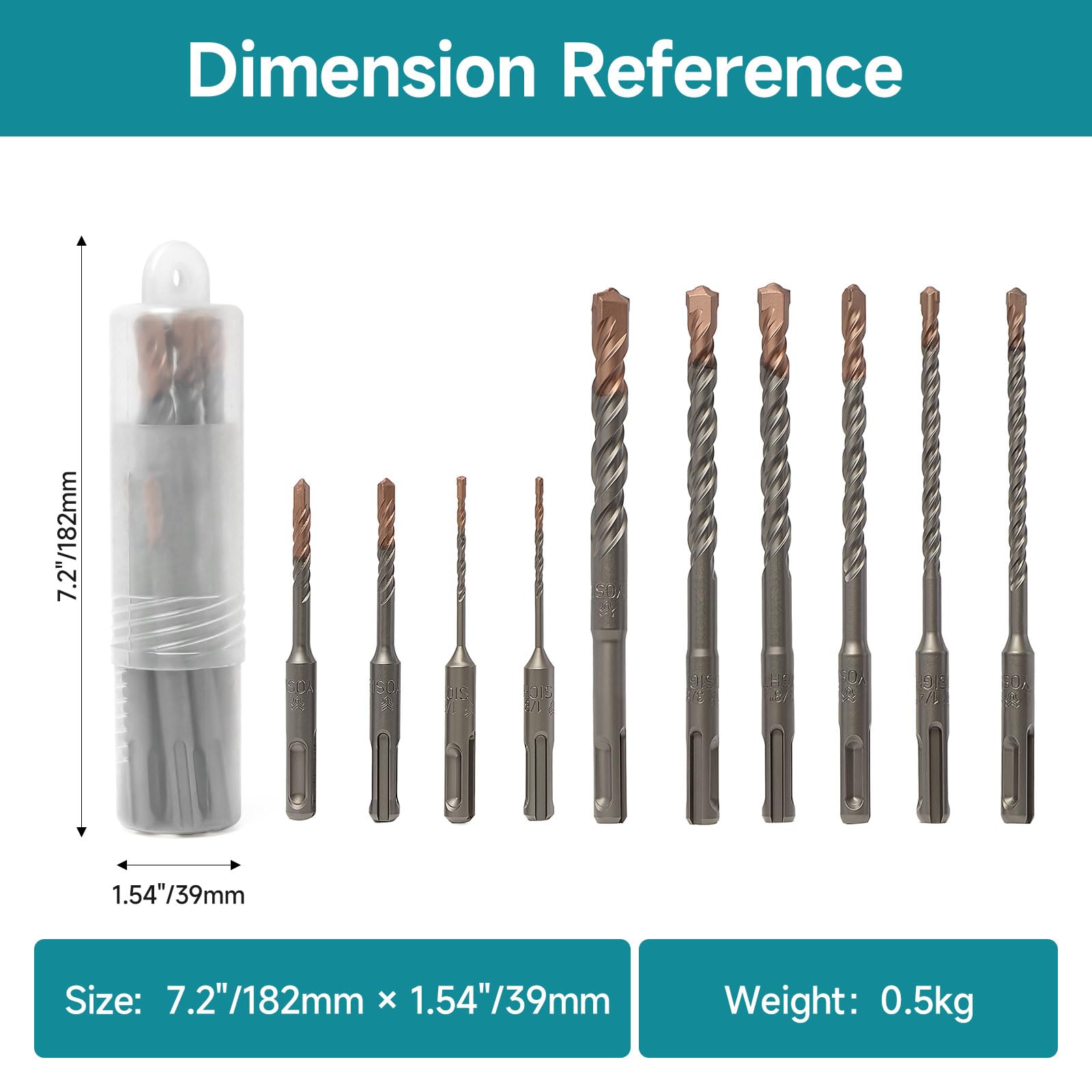 Juego de 10 brocas de martillo giratorio, brocas SDS Plus con punta de carburo, brocas de doble rosca para chapado en cobre, herramientas para hormigón, ladrillo, piedra y otros materiales de