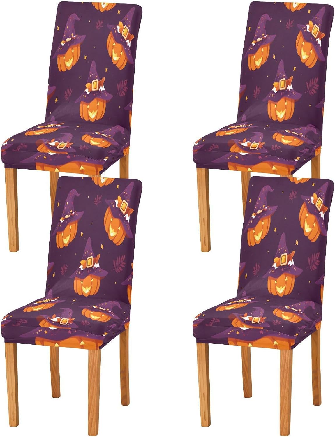 ALAZA Chair Covers for Dining Room, Magic Hat Pumpkin Pattern Stretch Chair Cover Sets Chair Protector Removable Washable for Ktichen Restaurant Hotel