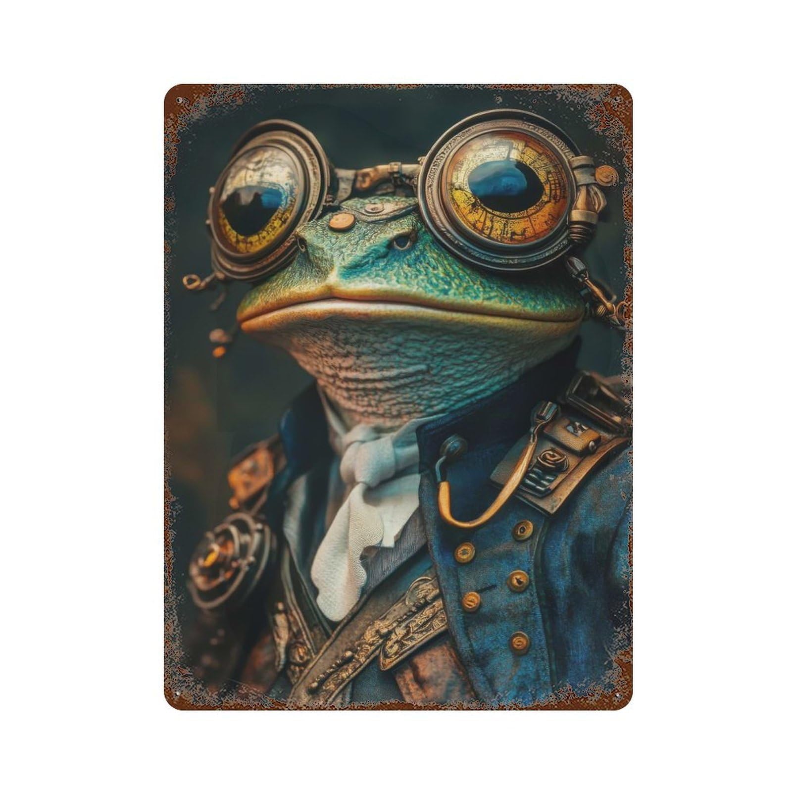 Garage Style Steampunk Frog Distressed Metal Wall Sign 15.7"x11.8", Decorative Metal Wall Art for Bar And Workshop
