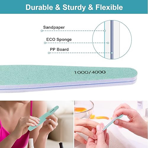 Miniatura 9 de 15 limas de uñas de grano 100100 para uñas acrílicas naturales, tableros de esmeril grueso de doble cara para uñas naturales, suministros de