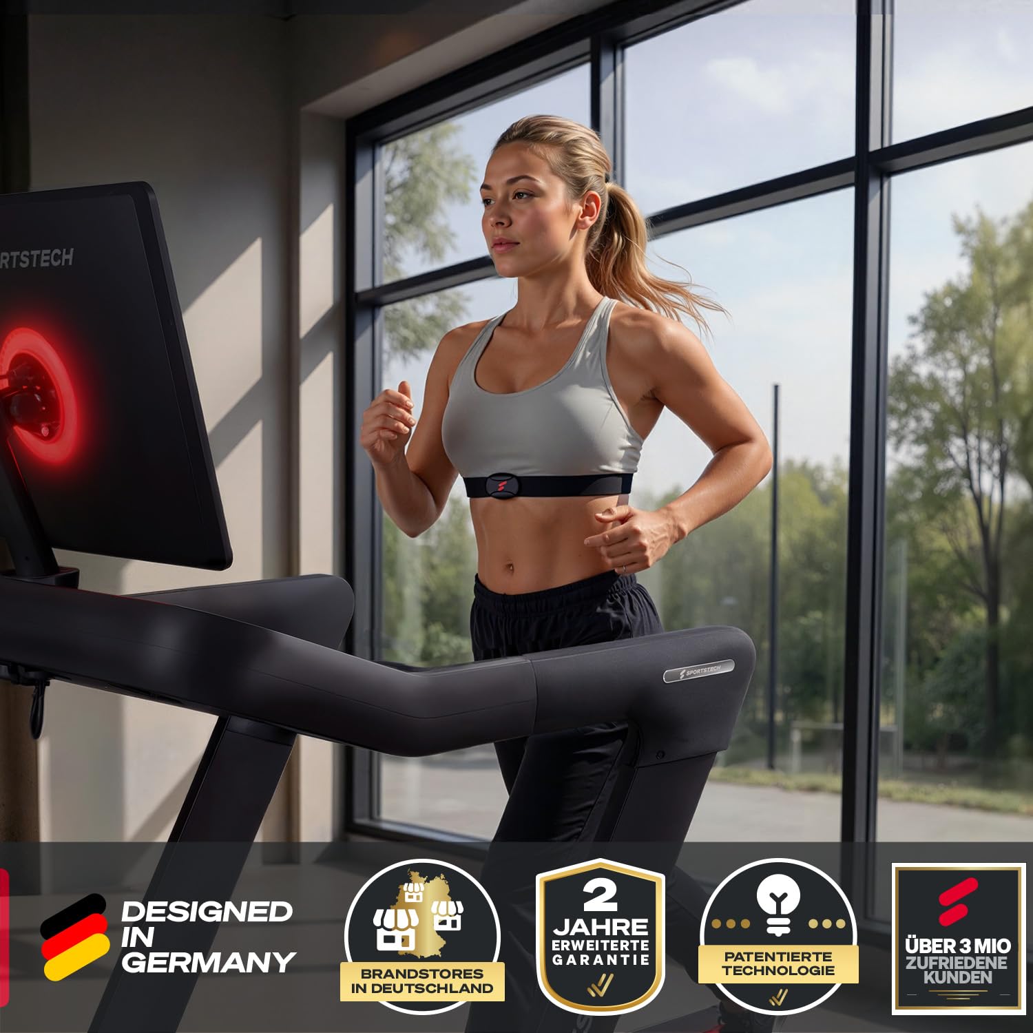 Sportstech Pulsgurt, Herzfrequenzmesser Brustgurt, Bluetooth ANT+, Fitness Tracker für Laufen, Radfahren, Training, IPX4 Wasserdicht, 350 h Batterie, Kompatibel mit Sportstech Live, Wahoo, Polar