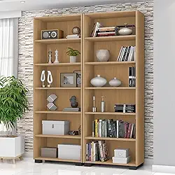 Kit 2 Estantes para Livros 5 Prateleiras 188cmx181,5cm Office Freijó