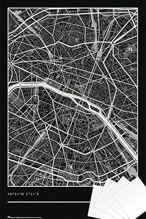 フランス、パリの地図 - 白黒写真ポスター (夜のパリの街) (サイズ:61.0 cm x 91.4 cm) (ポスター&ポスターストリップセット)