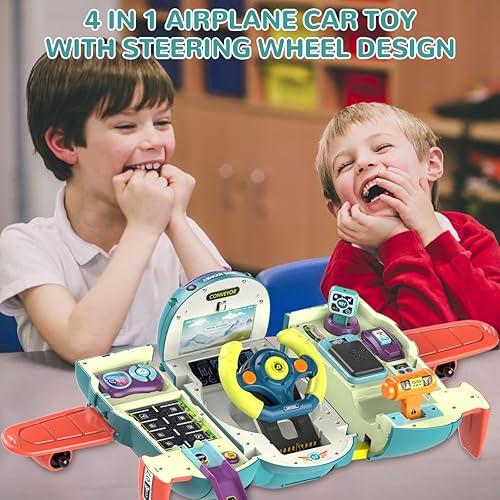 Miniatura 7 de Mostop Avión de juguete de coche, volante de juguete simulado con sonido y luz, juguete educativo para niños pequeños, regalo ideal para niños y