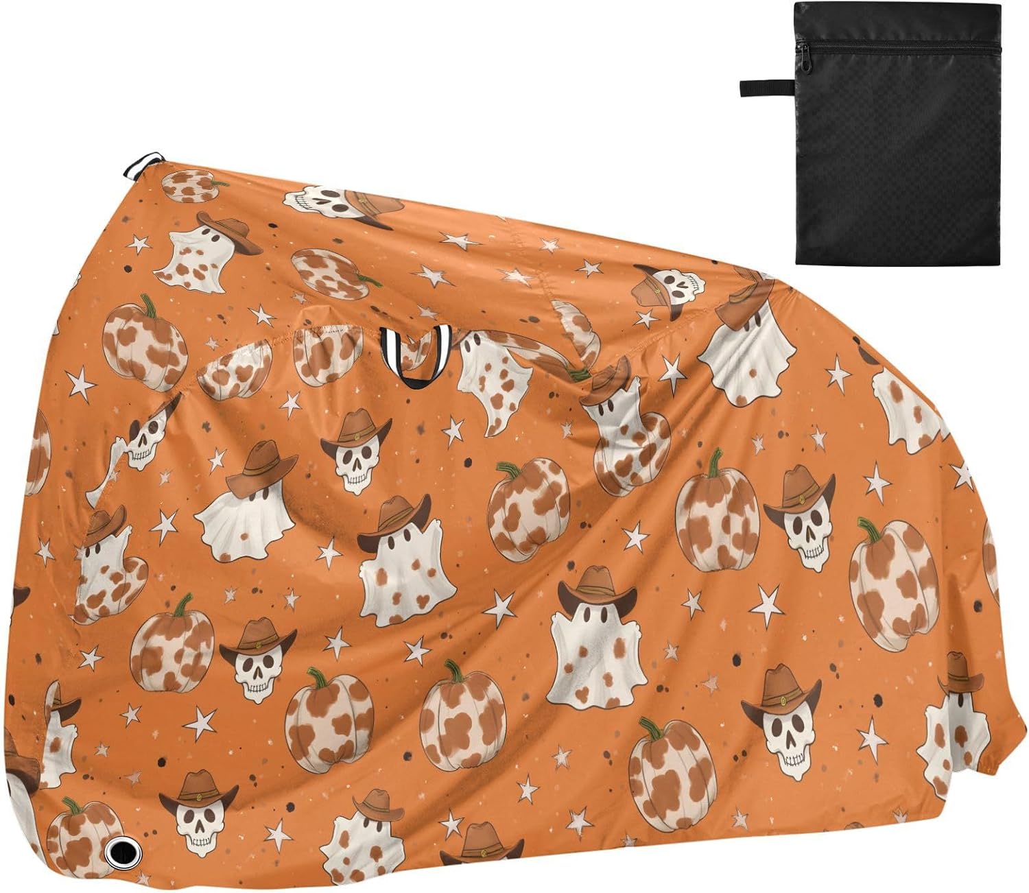 ALAZA Cowboy Ghost Skull Pumpkin Pattern Bike Cover Waterproof Outdoor Ebike Bicycle Covers Tarp Protection for 1/2 Bikes, Sun UV Dust Wind Proof