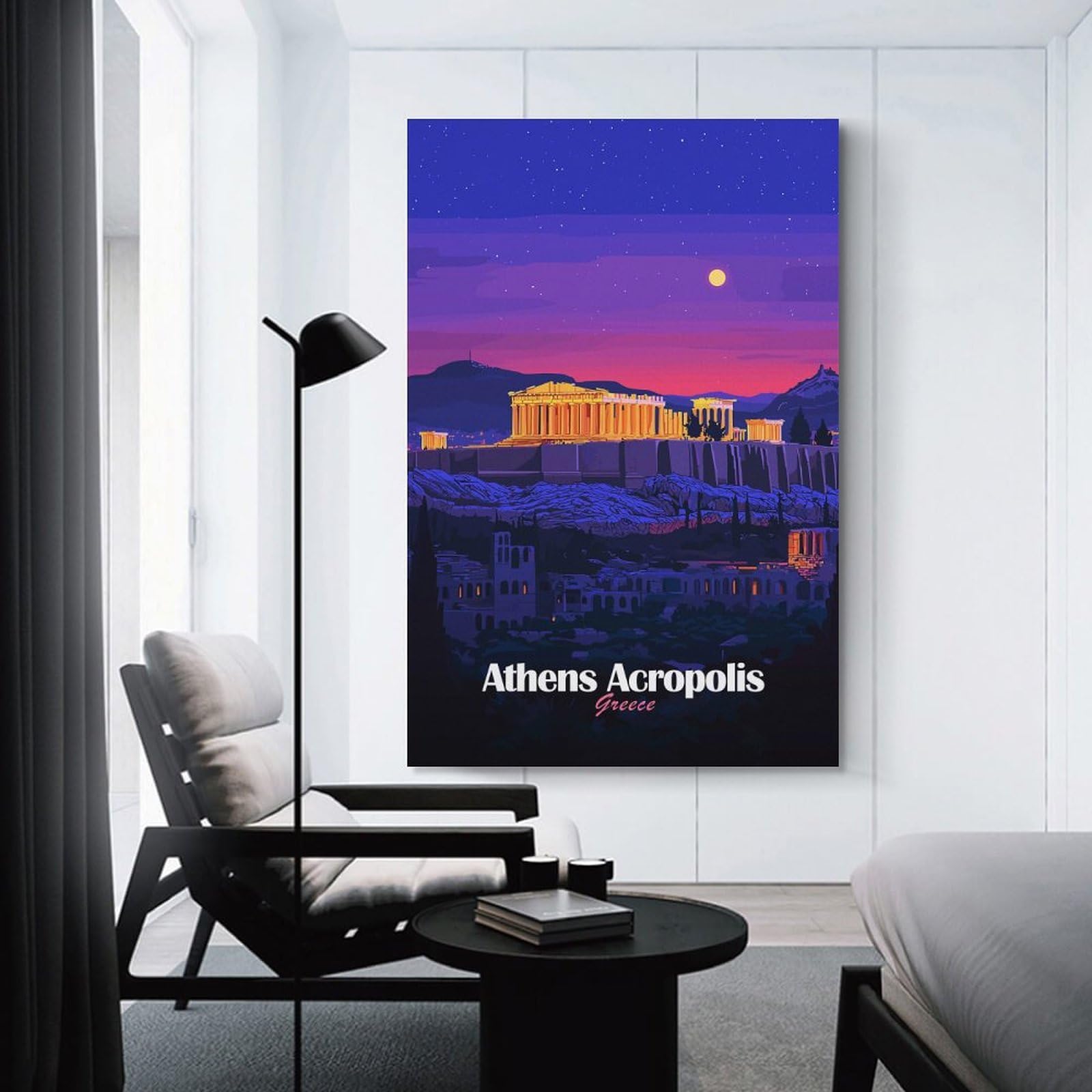 Junmoney Unframe-Style-11-1 Canvas Art Print Athens Acropolis Night, 20X30inch(50X75cm), For Office, Study Or Home Workspace, Wall Art That Adds Style To Work Areas
