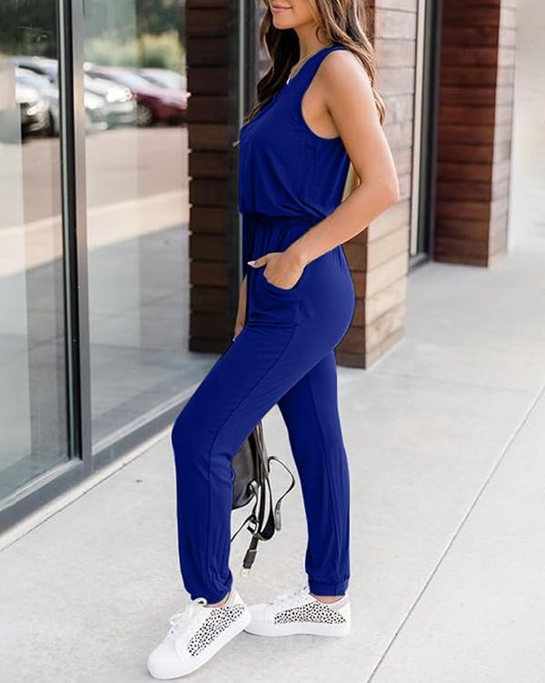KIRUNDO Women 2026 Summer Jumpsuits Casual Sleeveless Drawstring Elastic Waist Romper Vacation Cruise Airport Travel Outfits(Blue, Small) by KIRUNDO - Used condition - Image 6