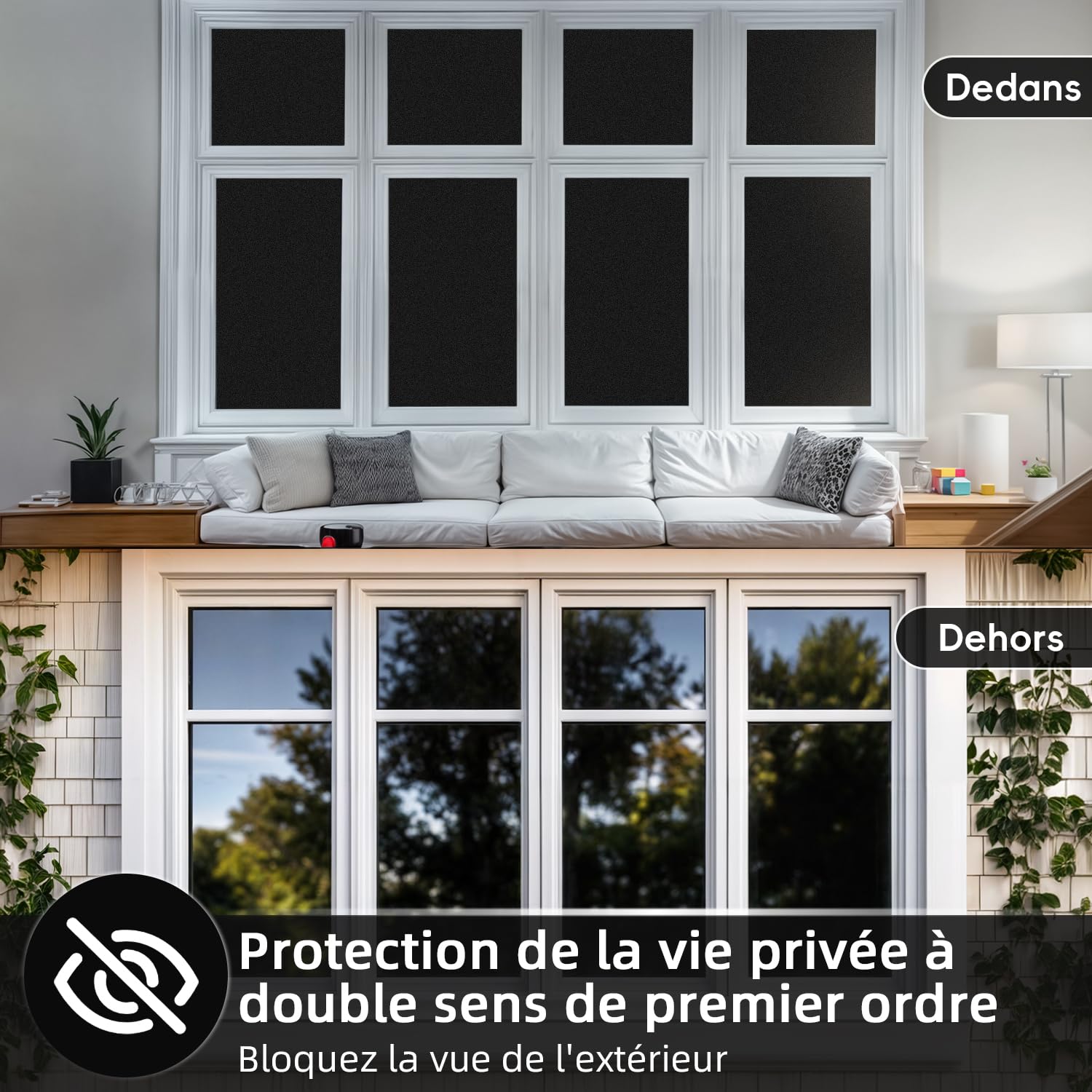 DIFIT Film Fenetre Anti Regard, Film Occultant Fenêtre Noir Opaque Effet Dépoli 90 x 300 cm, pour Chambre, Salle de Bain, Cuisine et Maison, Anti UV et 100% Occultant, Electrostatique Réutilisable
