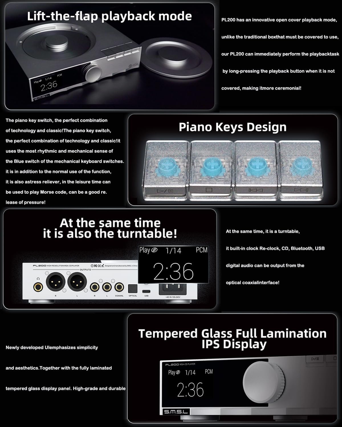 SMSL PL200 MQA CD Player with AK4499EX DAC BT 5.1(LDAC/aptX HD) USB Headphone Amplifier Support MQA-CD MQA Full Decoding 32bit/768kHz DSD512 XLR Balanced Hi-Res Preamp