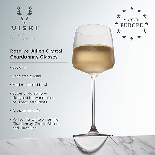 Vista 2 de Viski Reserve Julien Crystal Chardonnay - Copas de vino blanco modernas en ángulo, cristalería elegante para regalos de boda, aniversario, regalos