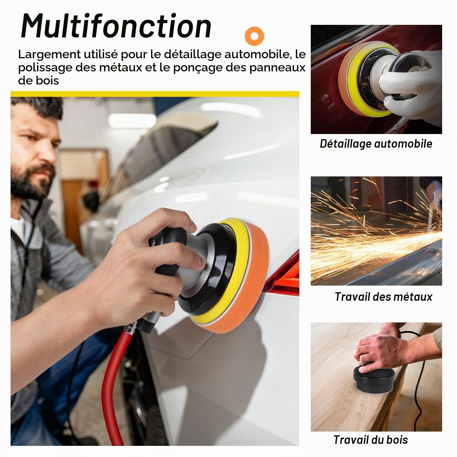 SWAWIS 75mm Ponceuse Excentrique à Air Comprimé, 12000RPM, Excentricité 5 mm, Accessoires Complets, Polisseuse Pneumatique pour Poncer et Polir les Surfaces Automobiles en Bois et en Métal