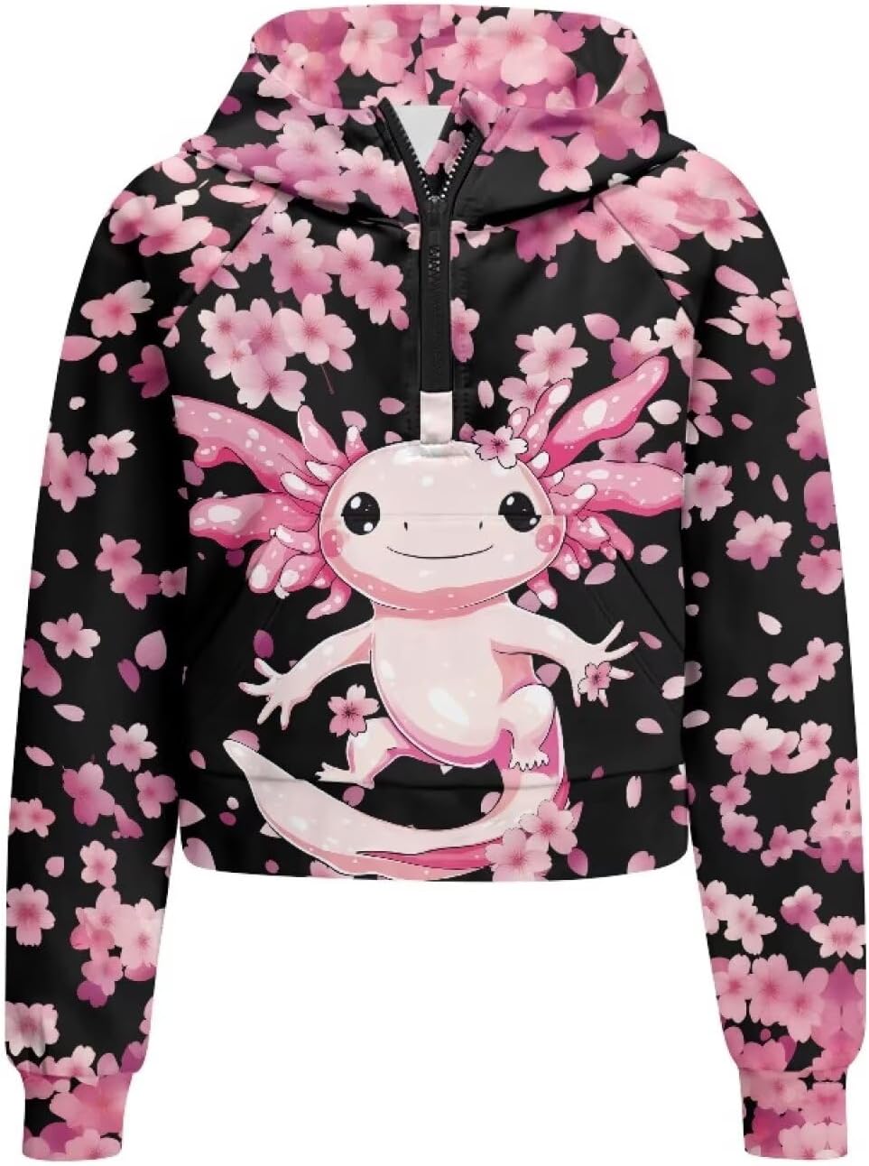 AFPANQZ Girls Half Zip Up Hoodie with Front Pockets Long Sleeve Cropped Sweatshirt Kids Crop Tops Fit 5-14 Years Girl