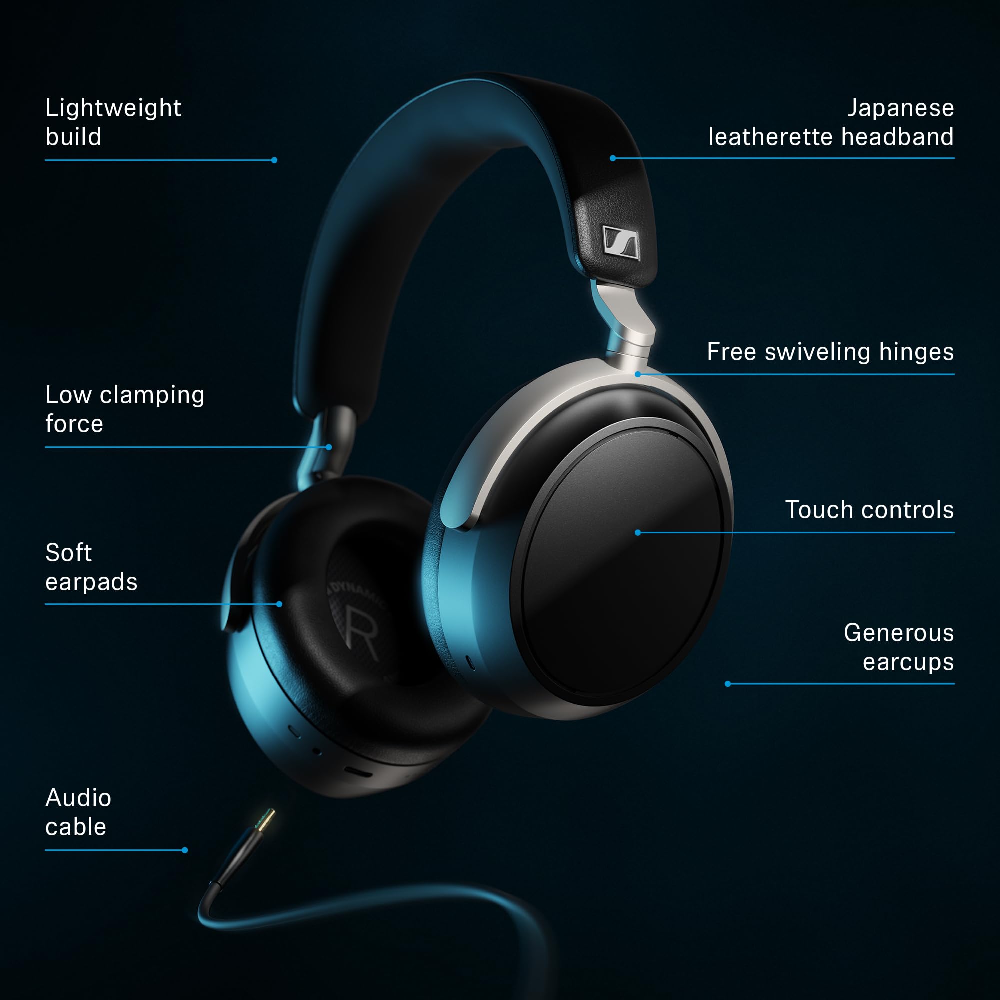 Sennheiser HDB 630 Wireless Over-Ear Headphones - Hi-Res Audiophile Sound, Adaptive Noise Cancellation, Parametric EQ, 60 Hour Battery Life, Includes USB-C Low-Latency Bluetooth Adapter - Black