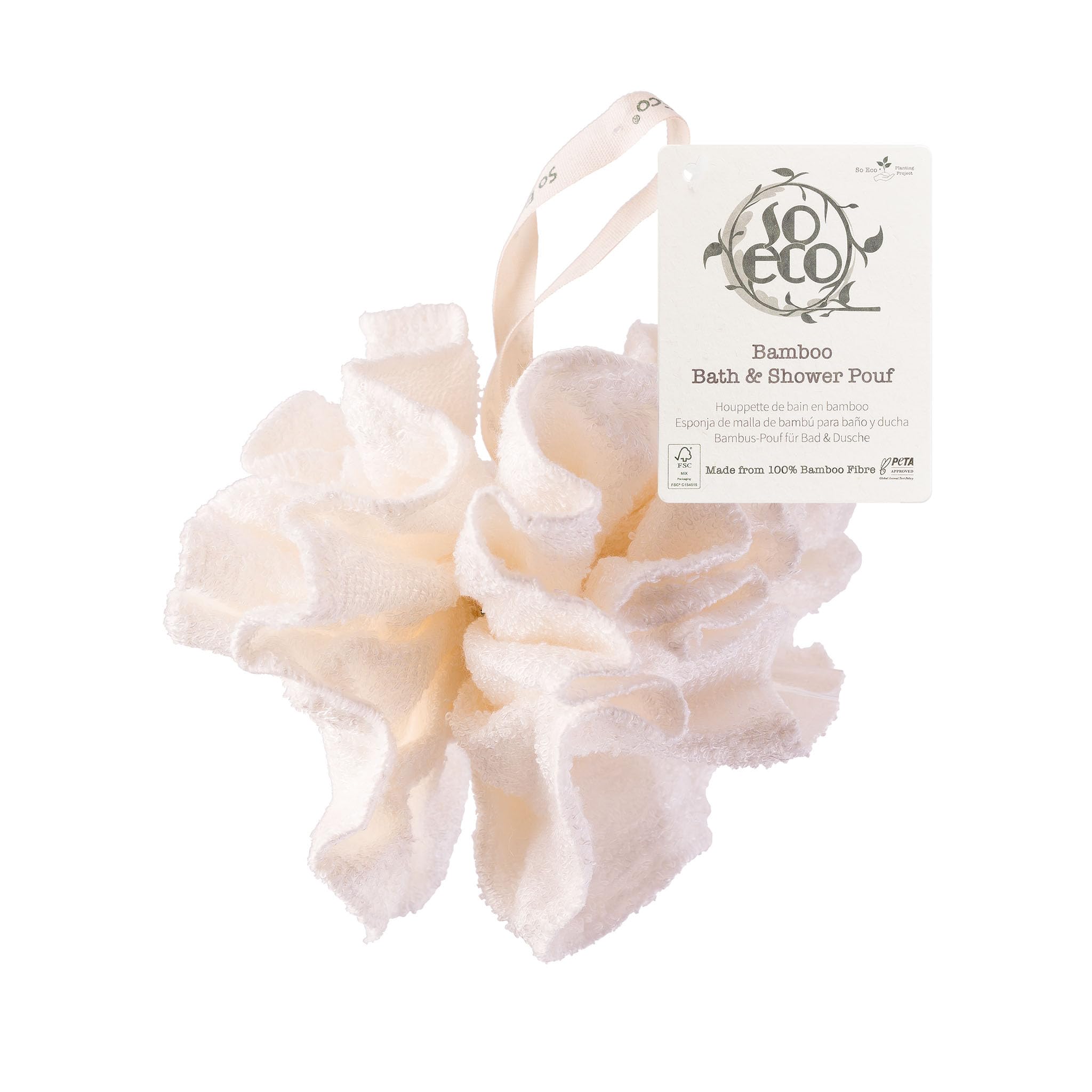 Bamboo Bath & Shower Pouf, One Size White