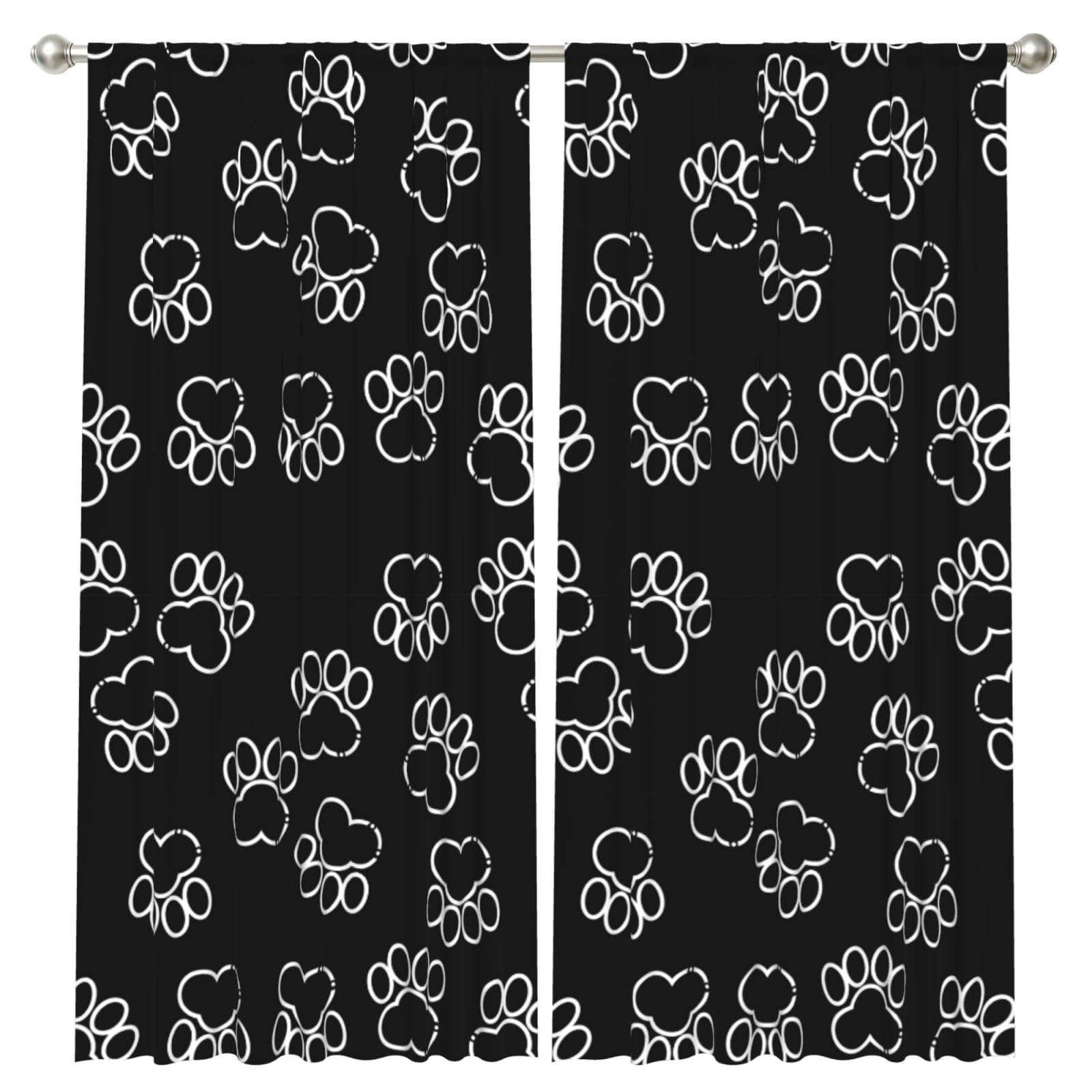 InOmak Black Paws Print, 2 Panels Window Curtains 52 x 84 Inch Blackout Curtains for Living Room Bedroom