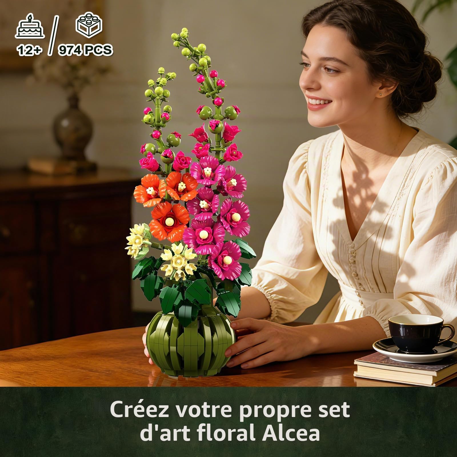 CUBIMANA Botanicals Les Fleurs de Alcea Rosea - Set de Plante Artificielle