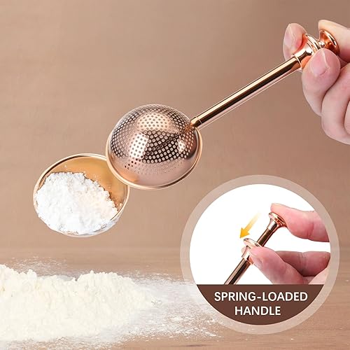 Miniatura 3 de HULISEN Plumero de harina para hornear, operación con una sola mano, agitador de azúcar en polvo de acero inoxidable 304, tamiz de harina para