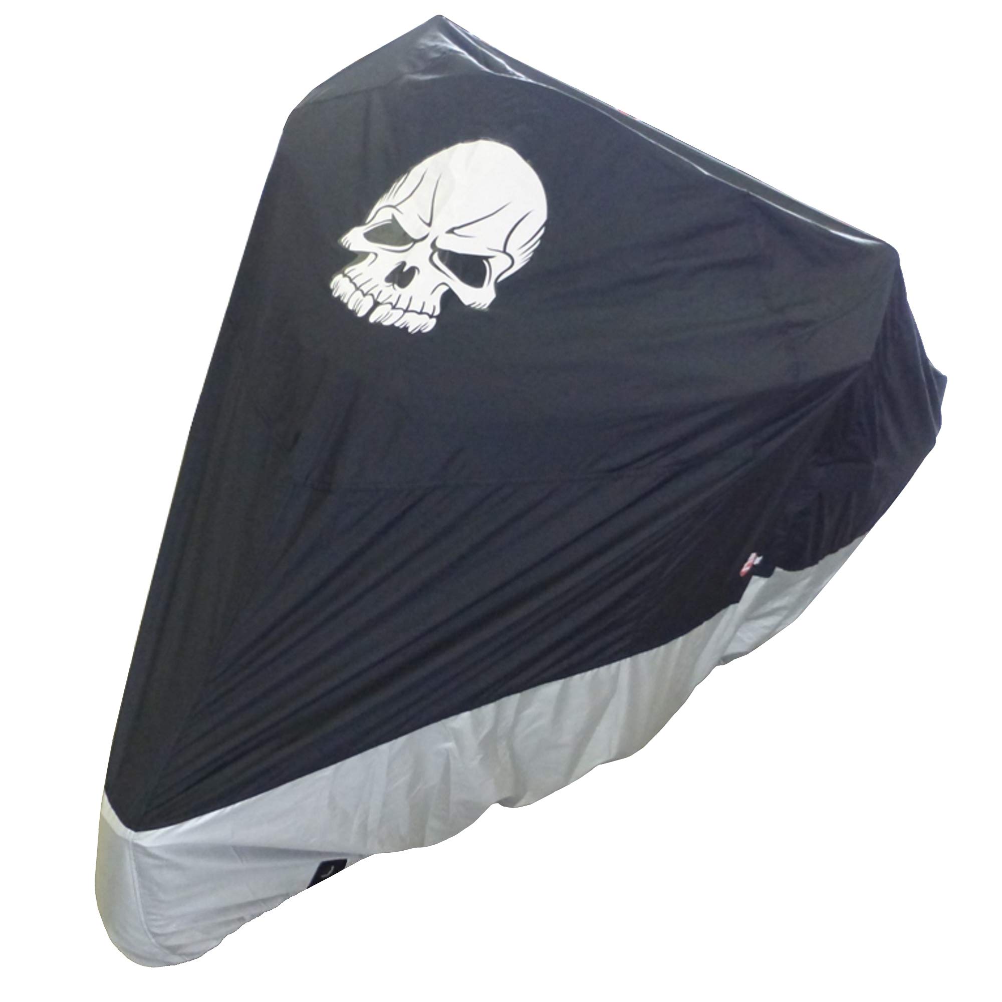 Formosa Covers | Motorcycle Cover, All Season Waterproof Outdoor Protection, Fit up to 108 Inch Tour Bikes, Choppers and Cruisers – Skull Logo (XXL, Black & Silver)