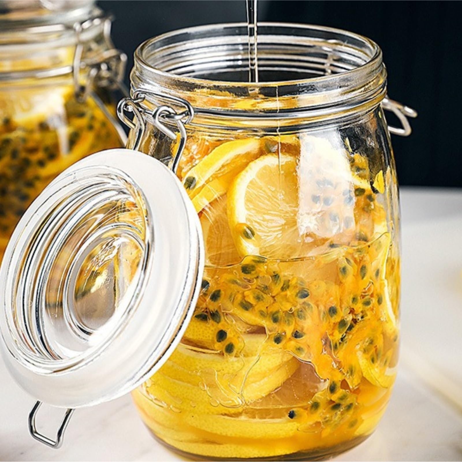 Cocina Almacenaje Juego De 2 Tarros Cristal Boca Ancha con Tapas Abatibles, Recipiente Hermético For Conservar Recipientes Herméticos(750ml)
