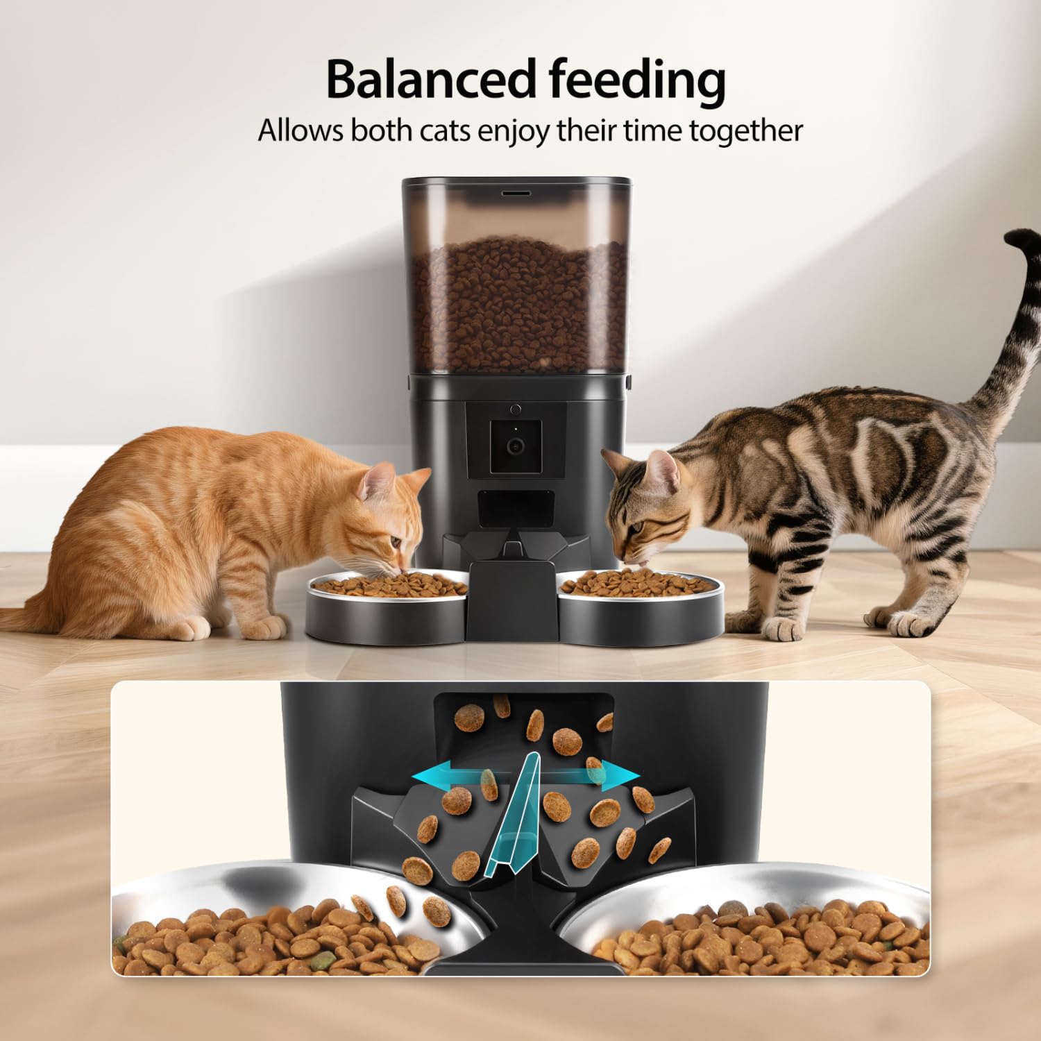 Nobleza Comedero Gato Automático 6L con Cámara 1080P 120°: App Control, WiFi 5G/2.4G, Audio Bidireccional, Llamadas Mascotas, Detección Movimiento + Sello Hermético ¡Control Remoto Total!