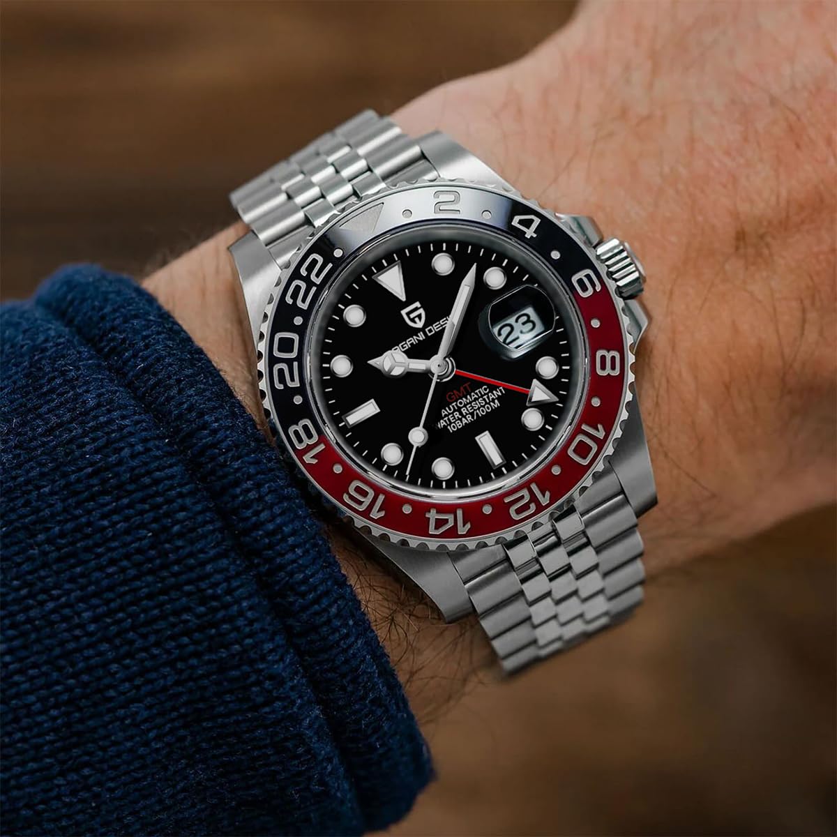 Pagani Design Uomo Meccanico GMT Acciaio Inossidabile Impermeabile Orologio Da Polso Zaffiro Vetro Acciaio Inox Ceramica Orologi Orologio per Uomo