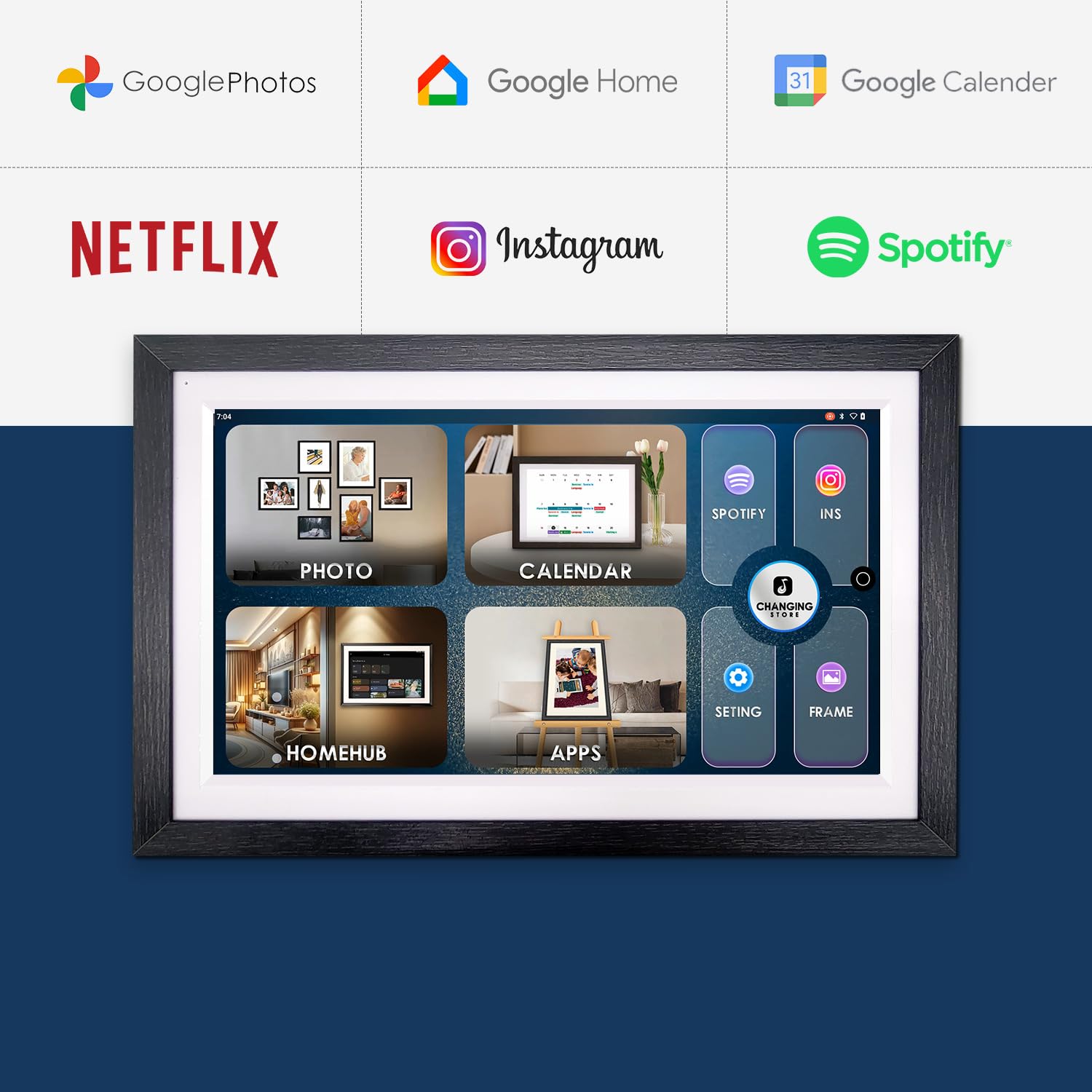 Smart Display F16S-All in One Digital Frame|Digital Calendar|15.6” Anti-Glare Touchscreen|Google Photos|Google Home|Music|Portable TV|Drawing Tablet with Pen|Games|miracast|WiFi (Walnut Wood)