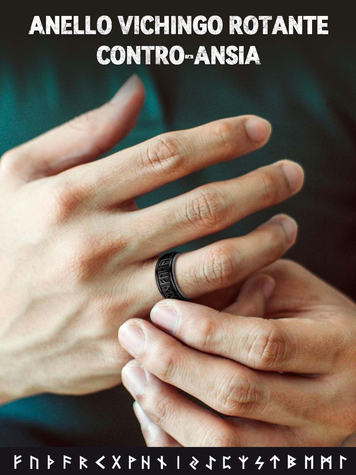 FaithHeart Rune Anello Vichingo Uomo Acciaio Anti-stress Spinner Punk Hiphop Anello Nome Personalizzato Taglia IT 14-32 con Confezione Regalo Compleanno