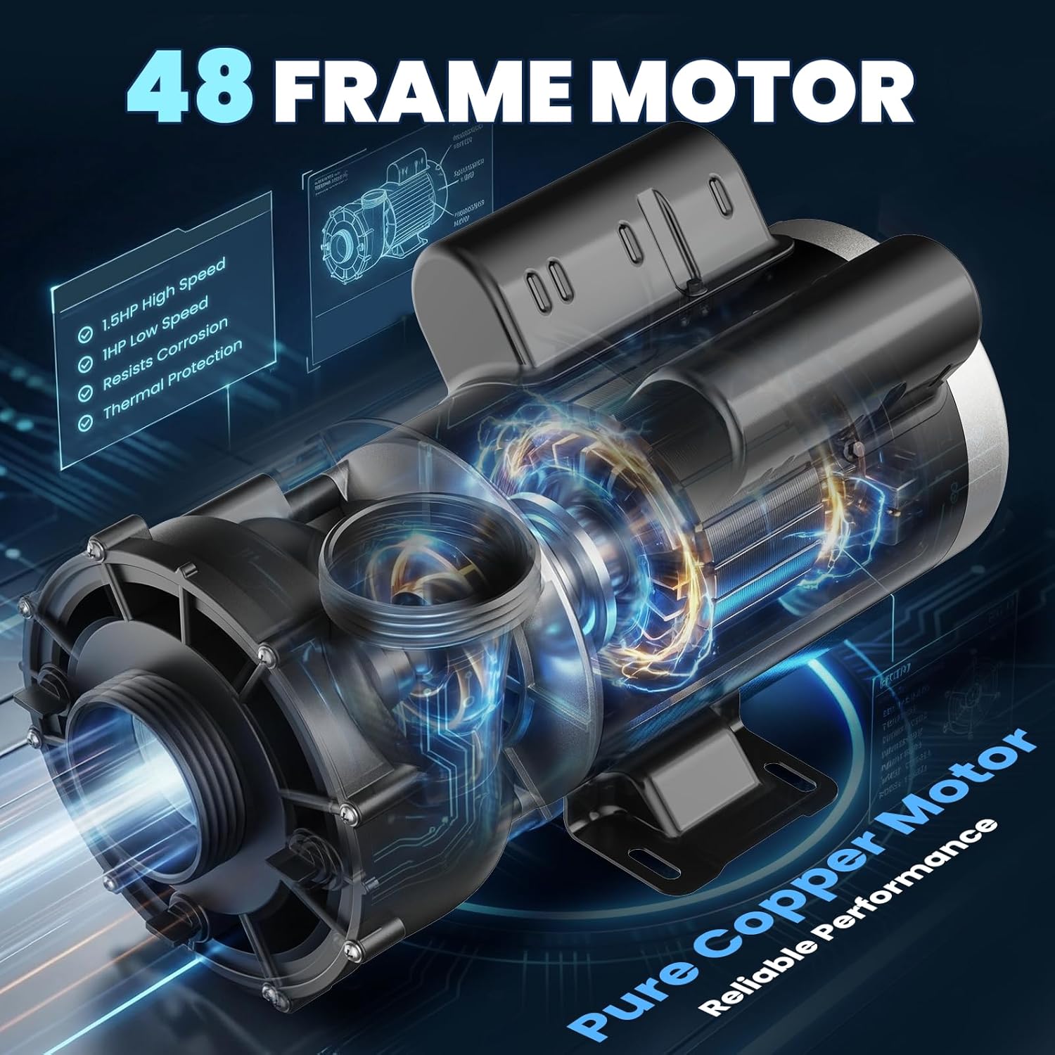 Mxmoonant SPA Pump, 1.5HP 115V Hot Tub Pump 2 Speed SPA Bathtub Motor Pumps 2" Plumbing 48 Frame Motor